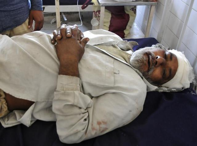 Pyara Singh getting treatment at the SAS Nagar civil hospital after he was hit by a speeding vehicle on the Kharar-Banur highway on Thursday. (Gurminder Singh/HT Photo) Pyara Singh getting treatment at the SAS Nagar civil hospital after he was hit by a speeding vehicle on the Kharar-Banur highway on Thursday. (Gurminder Singh/HT Photo)