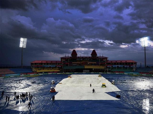 T20 world cup match between Oman and Netherlands was called off due to rains in Dharamshala. (PTI Photo)