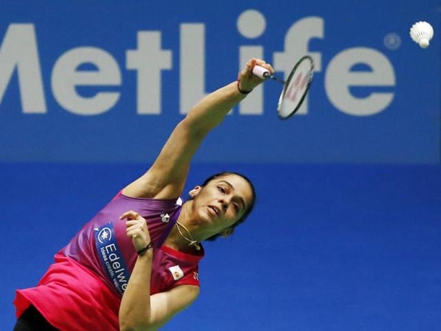 Saina Nehwal in action during the round of 16 at the Barclaycard Arena. (PTI Photo) Saina Nehwal in action during the round of 16 at the Barclaycard Arena. (PTI Photo)