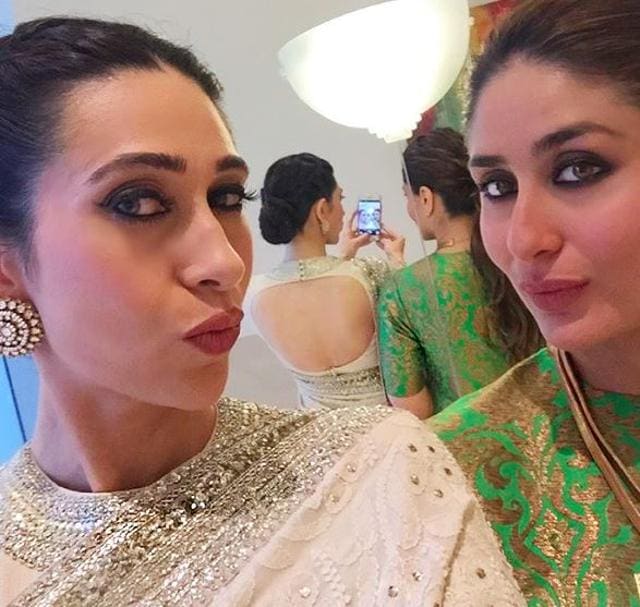 Karisma and Kareena pose for a selfie. (Twitter)