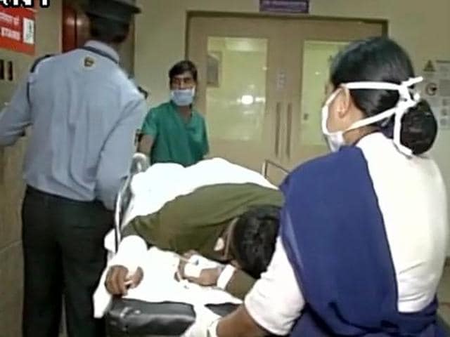 A BSF personnel injured in Maoist encounter in Kanker being taken to hospital.(ANI) A BSF personnel injured in Maoist encounter in Kanker being taken to hospital.(ANI)
