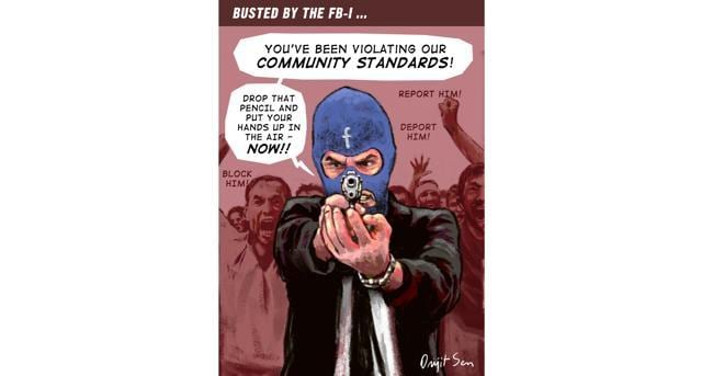 Sen’s retort after Facebook banned his nude artworks. (Illustration courtesy: Orijit Sen) Sen’s retort after Facebook banned his nude artworks. (Illustration courtesy: Orijit Sen)