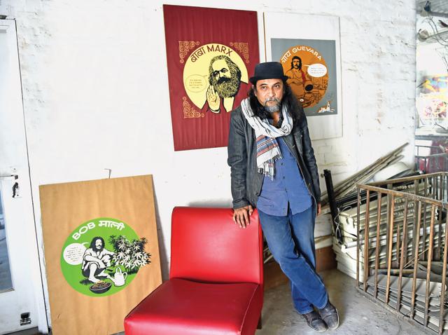 Artist Orijit Sen at his studio in New Delhi, India (Photo by Ajay Aggarwal/ Hindustan Times)(Hindustan Times)