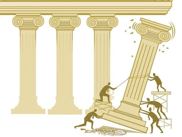 The Centre’s plan to merge the country’s two dozen public sector banks into six large institutions is part of its attempts to bolster their capital base. (Illustration: Abhimanyu Sinha) The Centre’s plan to merge the country’s two dozen public sector banks into six large institutions is part of its attempts to bolster their capital base. (Illustration: Abhimanyu Sinha)