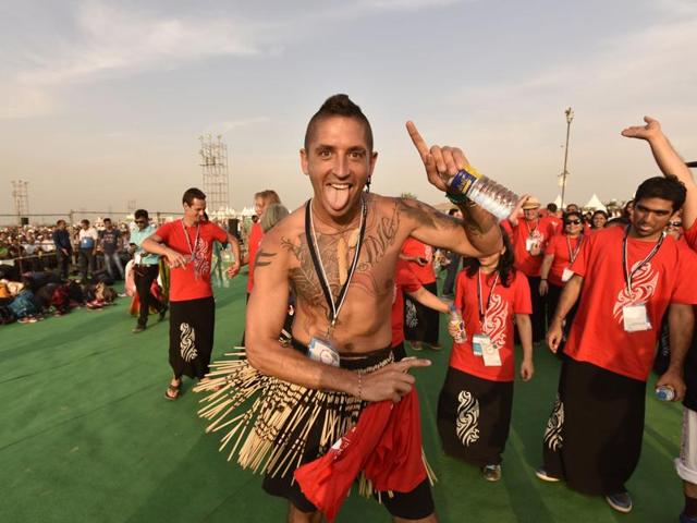 Artists during the World Culture Festival. (Virendra Singh Gosain/HT Photo) 