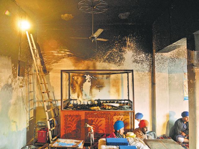 The gurudwara after the desecration incident at Ramdiwali Musalmana village near Amritsar on Saturday. (Sameer Sehgal/HT Photo) The gurudwara after the desecration incident at Ramdiwali Musalmana village near Amritsar on Saturday. (Sameer Sehgal/HT Photo)
