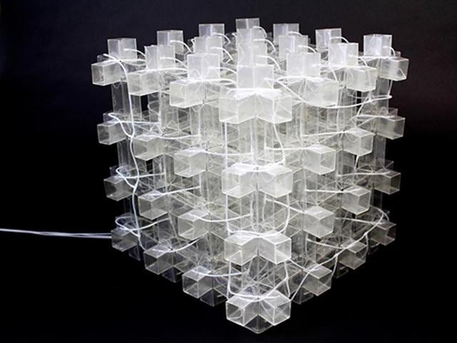 The foldable house designed by researchers at Harvard University can be used for building portable shelters, adaptive building facades and retractable roofs. (Johannes Overvelde/Bertoldi Lab/Harvard SEAS) The foldable house designed by researchers at Harvard University can be used for building portable shelters, adaptive building facades and retractable roofs. (Johannes Overvelde/Bertoldi Lab/Harvard SEAS)