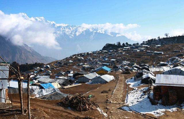 The threat of landslides had forced families in Laprak, close to the quake's epicentre in western Nepal, to relocate to a site which is thousand metres higher. (AFP) The threat of landslides had forced families in Laprak, close to the quake's epicentre in western Nepal, to relocate to a site which is thousand metres higher. (AFP)