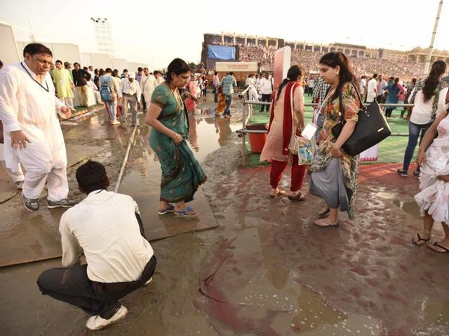 The venue was water-logged after heavy rains lashed the national Capital. (Virendra Singh Gosain/HT Photo) The venue was water-logged after heavy rains lashed the national Capital. (Virendra Singh Gosain/HT Photo)