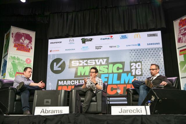 Peter Kafka, from left, JJ Abrams and Andrew Jarecki speak during South By Southwest at the Austin Convention Centre. (Rich Fury/Invision/AP) Peter Kafka, from left, JJ Abrams and Andrew Jarecki speak during South By Southwest at the Austin Convention Centre. (Rich Fury/Invision/AP)