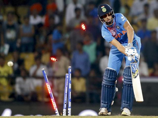 Ashish Nehra was the last Indian wicket to fall, bowled by Adam Milne. (AP Photo) Ashish Nehra was the last Indian wicket to fall, bowled by Adam Milne. (AP Photo)