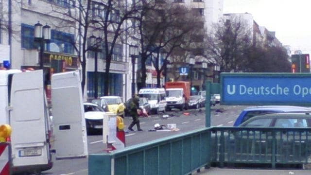 A bomb disposal expert approaches items in Bismarckstrasse in this picture made available on the Berlin Police Twitter feed. (REUTERS) A bomb disposal expert approaches items in Bismarckstrasse in this picture made available on the Berlin Police Twitter feed. (REUTERS)