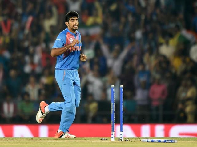 India's Jasprit Bumrah celebrates after bowling Corey Anderson out. (AFP Photo) India's Jasprit Bumrah celebrates after bowling Corey Anderson out. (AFP Photo)