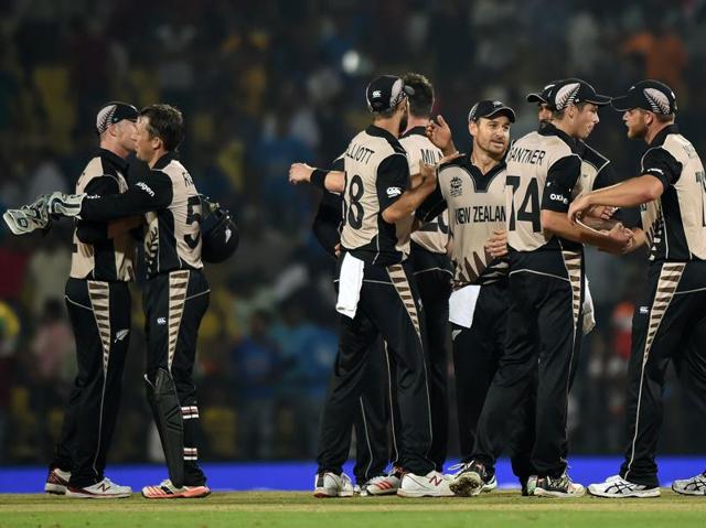 New Zealand players celebrate after winning the World T20 match against India at The Vidarbha Cricket Association Stadium in Nagpur on March 15, 2016. (AFP Photo) New Zealand players celebrate after winning the World T20 match against India at The Vidarbha Cricket Association Stadium in Nagpur on March 15, 2016. (AFP Photo)