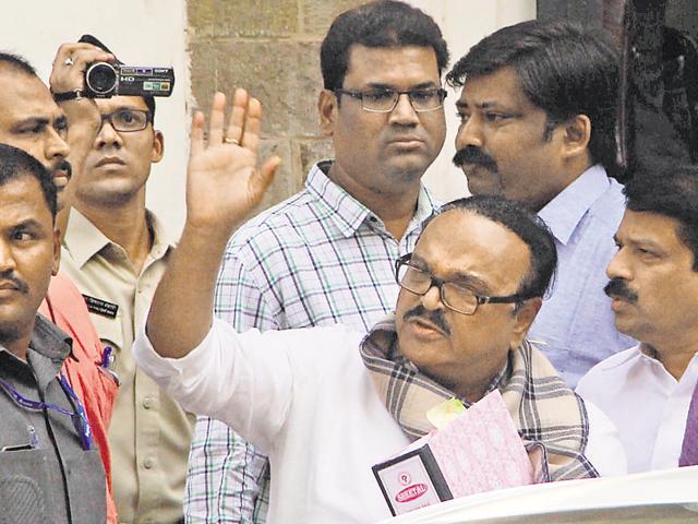 Chhagan Bhujbal was interrogated at the ED office on Monday for the Maharashtra Sadan University money laundering case in Mumbai.(Bhushan Koyande/HT Photo)