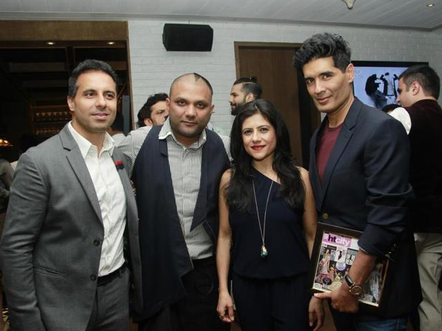 (L-R) Designer Shantanu Mehra, Gaurav Gupta, Namrata Joshipura and Manish Malhotra. (Shivam Saxena/Hindustan Times) 