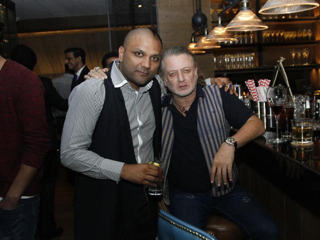 Gaurav Gupta with Rohit Bal at the announcement party. (Shivam Saxena/Hindustan Times) 