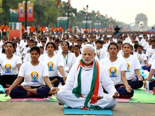 The Prime Minister engages in breathing exercises during last year’s World Yoga Day. (HT File Photo) The Prime Minister engages in breathing exercises during last year’s World Yoga Day. (HT File Photo)