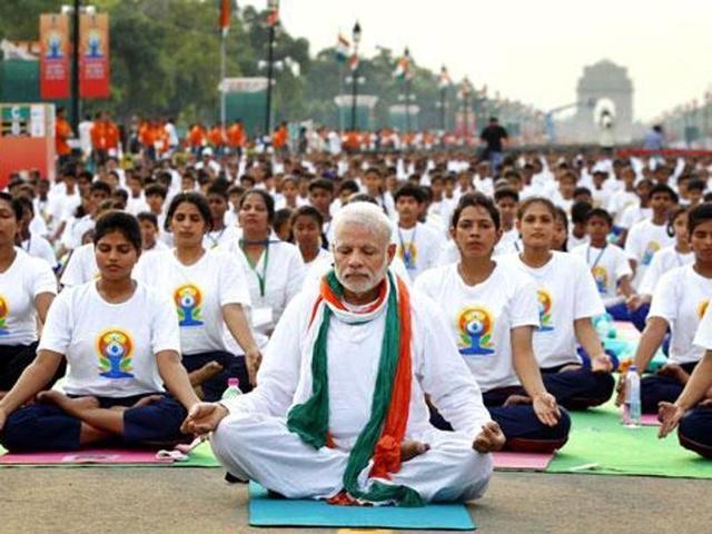 The Prime Minister engages in breathing exercises during last year’s World Yoga Day. (HT File Photo) The Prime Minister engages in breathing exercises during last year’s World Yoga Day. (HT File Photo)