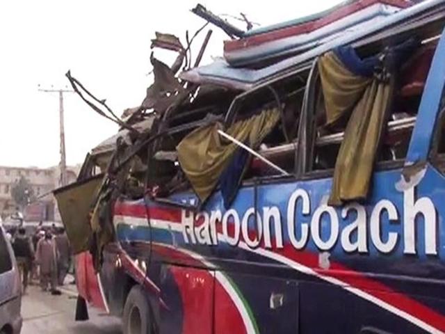 A powerful bomb ripped through a bus carrying government employees in Pakistan’s Peshawar on Wednesday, killing at least 15 people and injuring 30 others. (YouTube screengrab) A powerful bomb ripped through a bus carrying government employees in Pakistan’s Peshawar on Wednesday, killing at least 15 people and injuring 30 others. (YouTube screengrab)