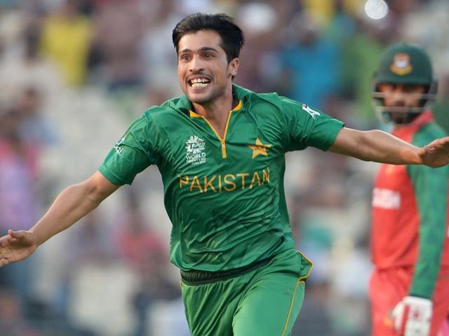 Pakistan's Mohammad Amir celebrates after the dismissal of Bangladesh's Soumya Sarkar. (AFP Photo) Pakistan's Mohammad Amir celebrates after the dismissal of Bangladesh's Soumya Sarkar. (AFP Photo)