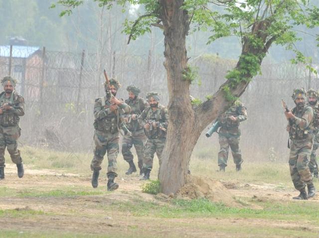 Soldier in action during an army exhibition of tank battles and ammunition at Lovely Professional University. (Pardeep Pandit/HT Photo)
