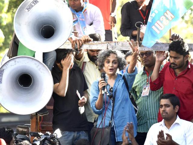 JNUSU supporters carry a posters and shouting slogans demanding relaese of Umar Khalid and Anirban Bhattacharya, during a march from Mandi House to Parliament today to demand the release of Umar Khalid and Anirban Bhattacharya in New Delhi (Hindustan Times) JNUSU supporters carry a posters and shouting slogans demanding relaese of Umar Khalid and Anirban Bhattacharya, during a march from Mandi House to Parliament today to demand the release of Umar Khalid and Anirban Bhattacharya in New Delhi (Hindustan Times)