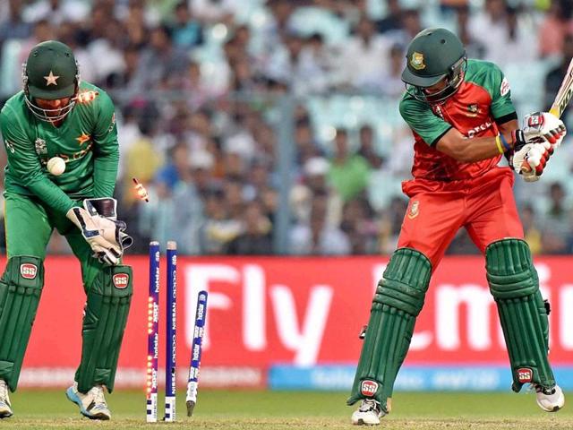 S Rahman gets clean bowled during World Cup T20 match. (PTI Photo) S Rahman gets clean bowled during World Cup T20 match. (PTI Photo)