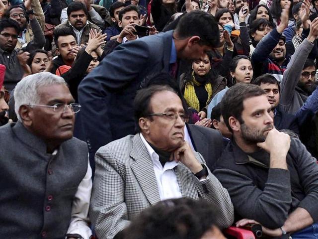 Congress vice-president Rahul Gandhi addresses students of Jawaharlal Nehru University in New Delhi after the arrest of students’ union president Kanhaiya Kumar. (PTI/File photo) Congress vice-president Rahul Gandhi addresses students of Jawaharlal Nehru University in New Delhi after the arrest of students’ union president Kanhaiya Kumar. (PTI/File photo)