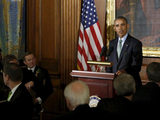 President Barack Obama speaks on divisiveness in US politics at the annual Friends of Ireland Luncheon at the US Capitol in Washington. (REUTERS) President Barack Obama speaks on divisiveness in US politics at the annual Friends of Ireland Luncheon at the US Capitol in Washington. (REUTERS)