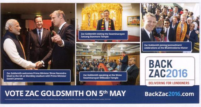 Tory mayoral candidate Zac Goldsmith’s leaflet has several photos of him shaking hands with Prime Minister Narendra Modi (HT Photo) Tory mayoral candidate Zac Goldsmith’s leaflet has several photos of him shaking hands with Prime Minister Narendra Modi (HT Photo)
