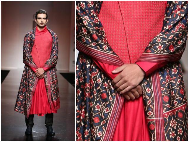 An update for ethnicwear for men. Love the layered look and the pleated kurta at Virtues by Viral, Ashish & Vikrant. (Raajessh Kashyap/ Hindustan Times) 