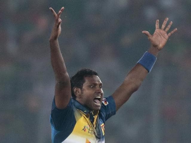 Angelo Mathews will look to restrict Afghanistan to a low total. (AP Photo) Angelo Mathews will look to restrict Afghanistan to a low total. (AP Photo)