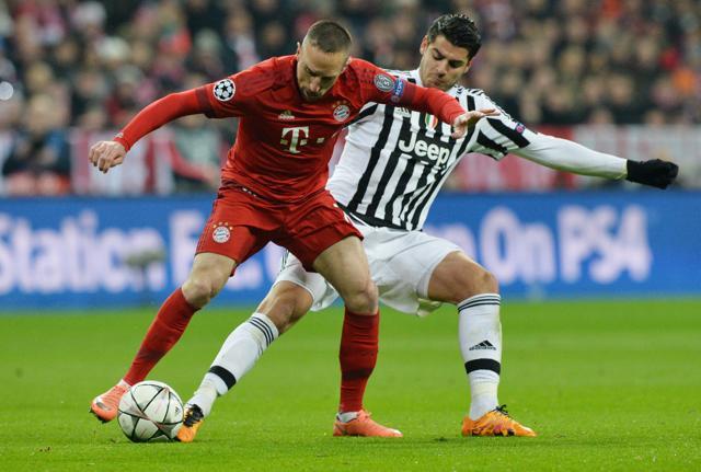 Bayern's Franck Ribery and Juventus' Alvaro Morata challenge for the ball during the Champions League round of 16 second leg match. (AP Photo) Bayern's Franck Ribery and Juventus' Alvaro Morata challenge for the ball during the Champions League round of 16 second leg match. (AP Photo)
