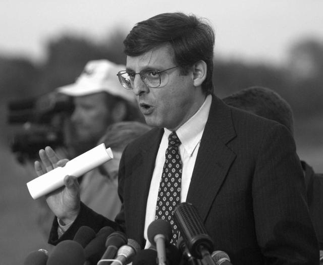 In this April 27, 1995, file photo, Merrick Garland, associate deputy attorney general, speaks to the media following the hearing of Oklahoma bombing suspect Timothy McVeigh. (AP Photo)