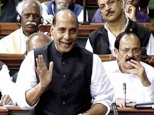 Union Home Minister Rajnath Singh speaks in the Lok Sabha in New Delhi.(PTI Photo) Union Home Minister Rajnath Singh speaks in the Lok Sabha in New Delhi.(PTI Photo)