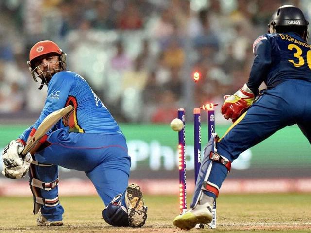 Afghanistan's Noor Ali is bowled by Sri Lanka’s Rangana Herath. (PTI ) Afghanistan's Noor Ali is bowled by Sri Lanka’s Rangana Herath. (PTI )