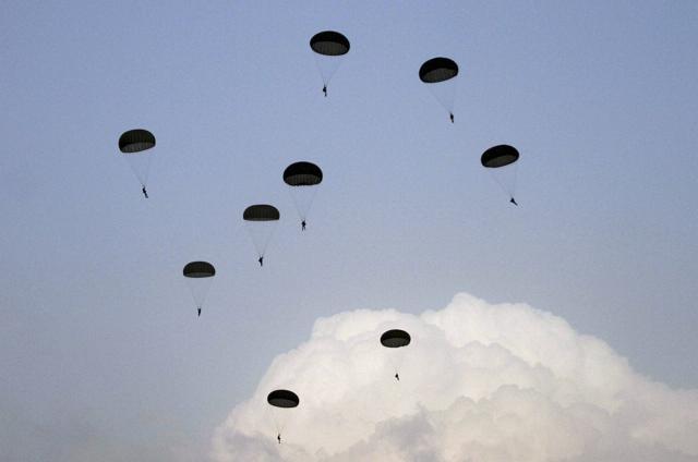 Indian soldiers jump off aircraft during 'Iron Fist'. (PTI Photo) Indian soldiers jump off aircraft during 'Iron Fist'. (PTI Photo)