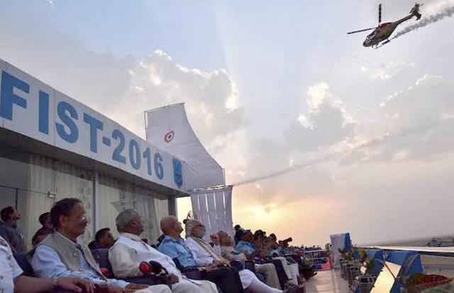 President Pranab Mukherjee, Prime Minister Narendra Modi and others at the IAF event. (PTI Photo) President Pranab Mukherjee, Prime Minister Narendra Modi and others at the IAF event. (PTI Photo)