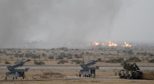 An Indian Air Force aircraft hits a target during the exercise. (AP Photo) An Indian Air Force aircraft hits a target during the exercise. (AP Photo)