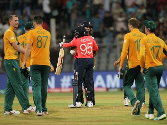 England's Adil Rashid left, celebrates with Moeen Ali after the win. (AP) England's Adil Rashid left, celebrates with Moeen Ali after the win. (AP)