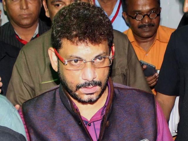 Waris Pathan outside the Assembly on Wednesday.(Praful Gangurde/HT Photo)