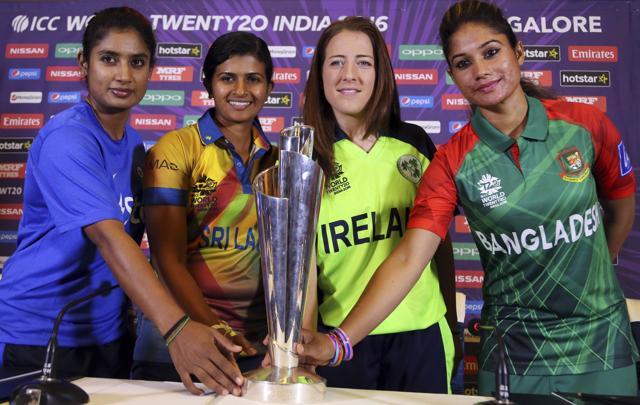 (Left to right) Captains of women Twenty20 cricket teams, India's Mithali Raj, Sri Lanka's Shashikala Siriwardene, Ireland's Isobel Joyce and Bangladesh's Jahanara Alam pose with the ICC World Twenty20 2016 trophy. (AP) (Left to right) Captains of women Twenty20 cricket teams, India's Mithali Raj, Sri Lanka's Shashikala Siriwardene, Ireland's Isobel Joyce and Bangladesh's Jahanara Alam pose with the ICC World Twenty20 2016 trophy. (AP)