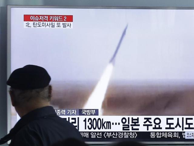 A man, in Seoul, watches a TV screen showing a file footage of the missile launch conducted by North Korea. The country defied U.N. resolutions by firing a medium-range ballistic missile into the sea on Friday. (AP) A man, in Seoul, watches a TV screen showing a file footage of the missile launch conducted by North Korea. The country defied U.N. resolutions by firing a medium-range ballistic missile into the sea on Friday. (AP)