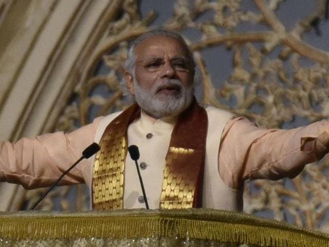 Prime Minister Narendra Modi will lead India from 2014 to 2026, a French prophet Nostradamus had predicted in 1555, according to Union minister Kiren Rijiju.(Virendra Singh Gosain/ HT Photo) Prime Minister Narendra Modi will lead India from 2014 to 2026, a French prophet Nostradamus had predicted in 1555, according to Union minister Kiren Rijiju.(Virendra Singh Gosain/ HT Photo)