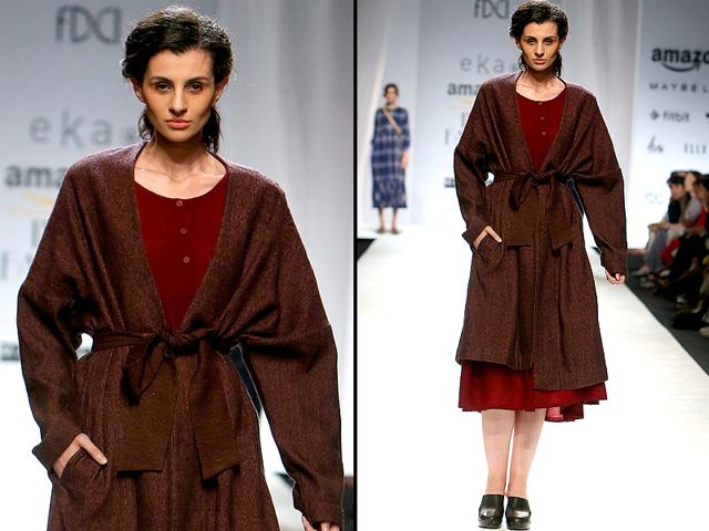 Layering is going to make your autumn wear on-trend. Here’s an idea for colour play at Eka. (Raajeesh Kashyap/Hindustan Times)