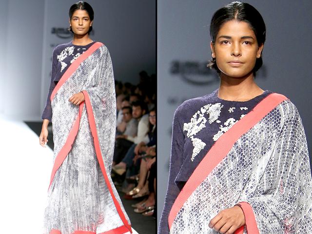 Blouses go sleeve-high and colours take a subtle turn with a hint of coral at Ilk this AIFW. (Raajeesh Kashyap/Hindustan Times)