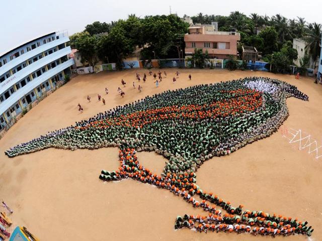 The sparrow formation at Everwin school in 2012.(Photo courtesy: B Purushothaman)