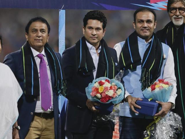 Sachin Tendulkar pose for the media ahead of the ICC World Twenty20 2016 cricket match. (AP Photo)