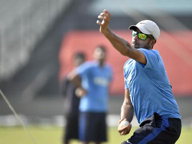 Indian spinner Ravichandran Ashwin during practice. (Ajay Aggarwal/HT Photo)